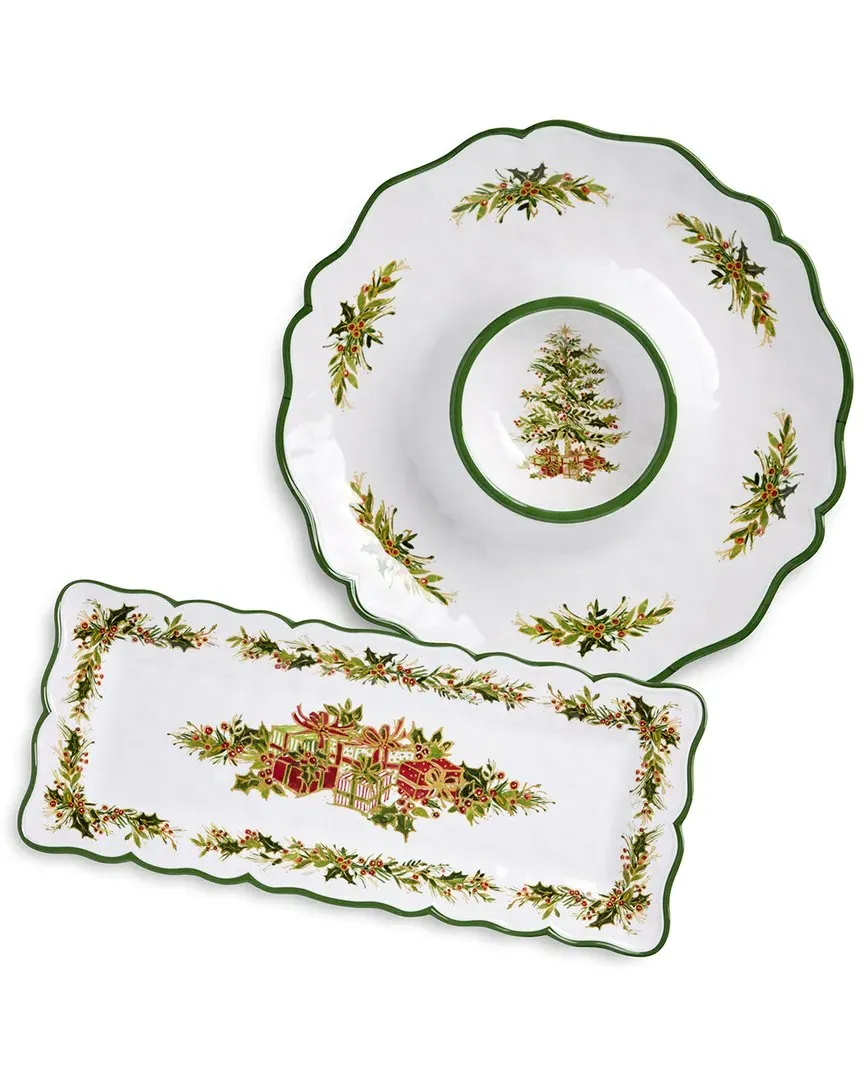 Holly Tree 2pc Melamine Appetizer Set - Multicolor