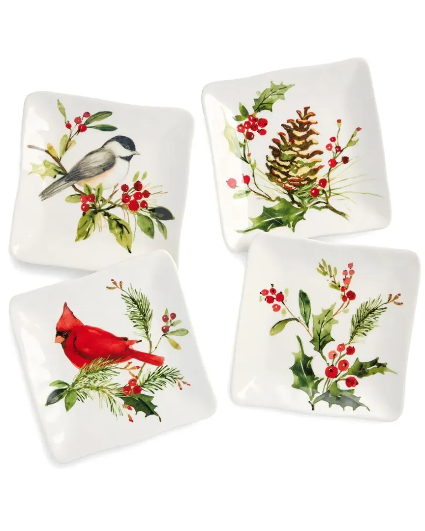 Holly & Vines Set of 4 Canape Plates - Multicolor, Stoneware image