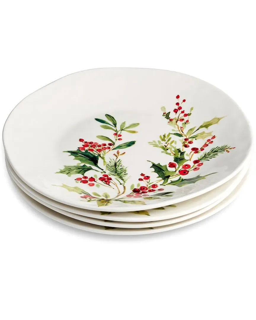 Holly & Vines Set of 4 Dinner Plates - Multicolor, Stoneware