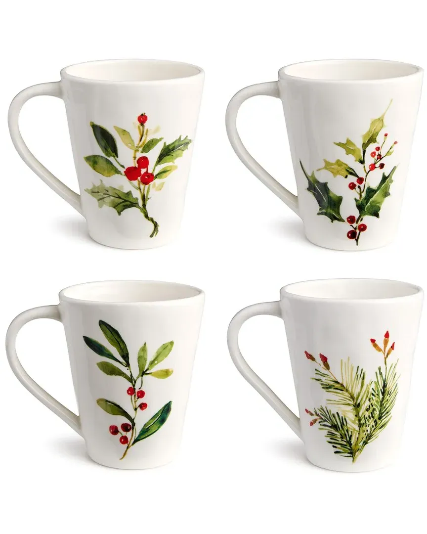 Holly & Vines Set of 4 Mugs - Multicolor, Stoneware