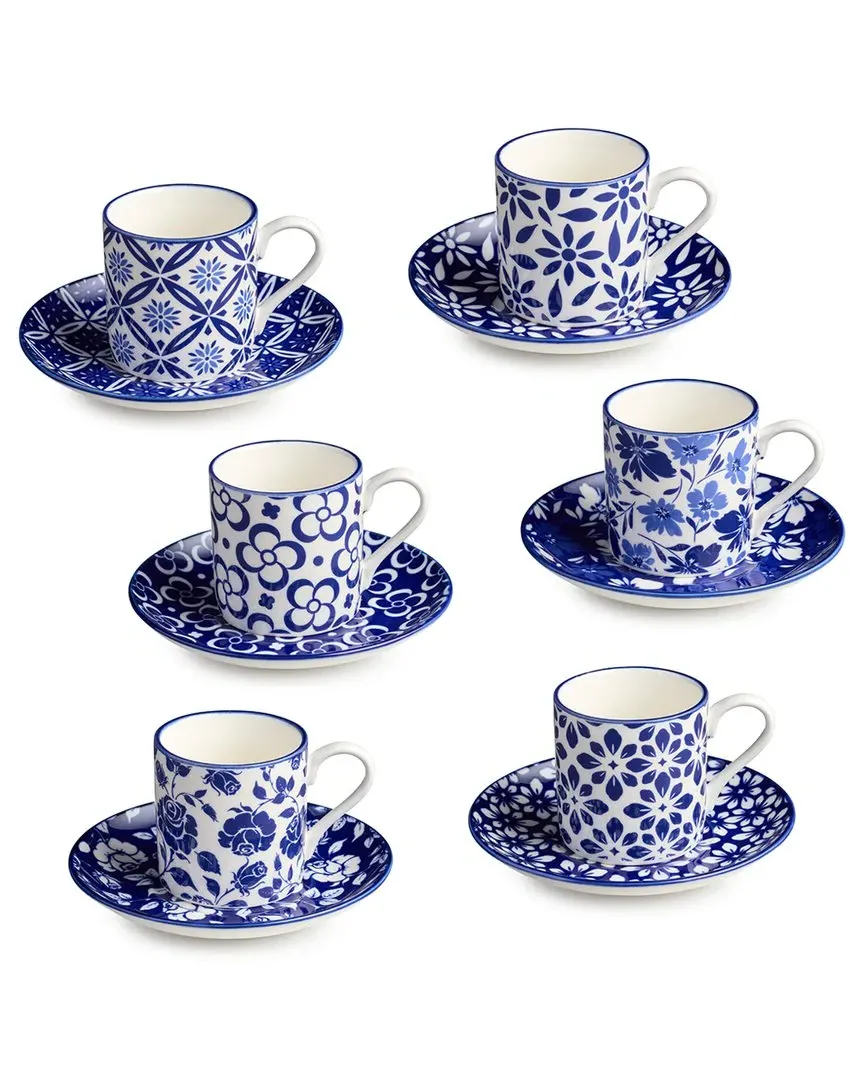 Madison Set of 6 Espresso Cups with Saucers - Blue, Porcelain image