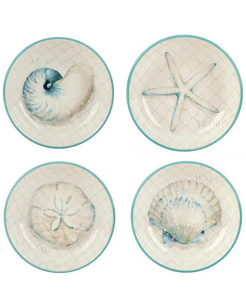 Ocean View Set of 4 Soup Bowls - Blue & White, Earthenware