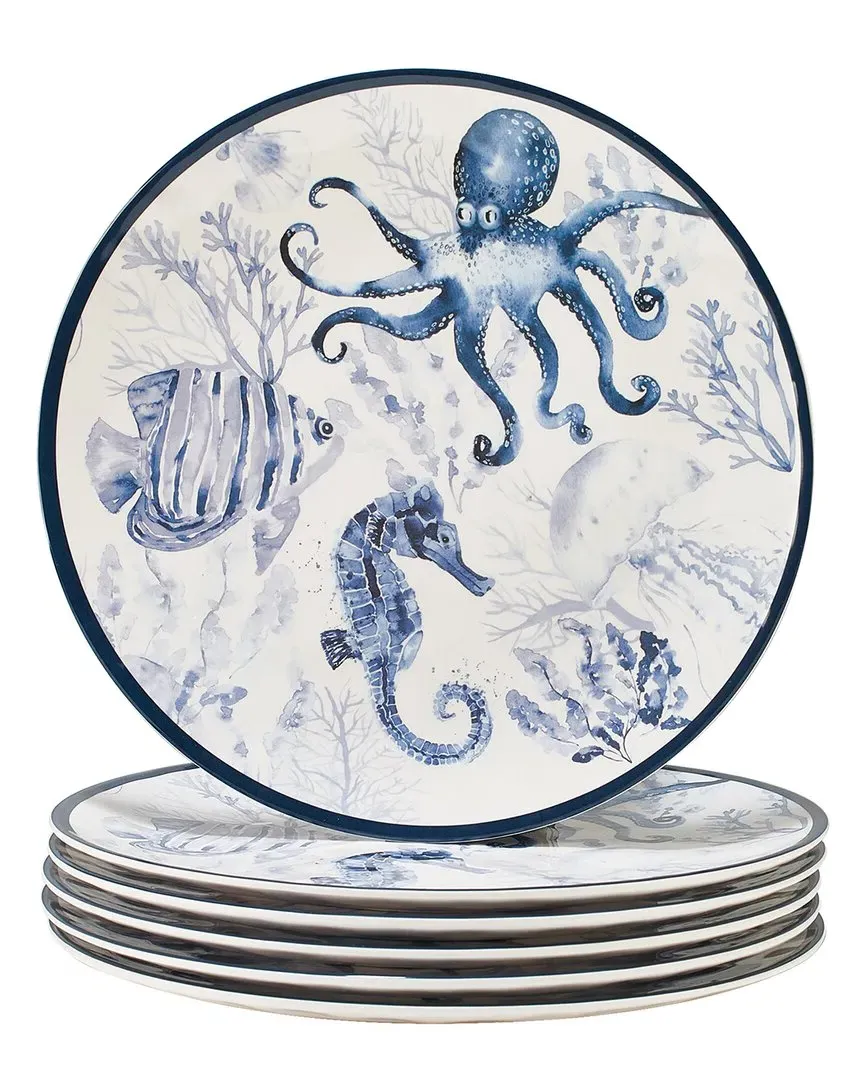 Sea Life Melamine Set of 6 Dinner Plates - Blue