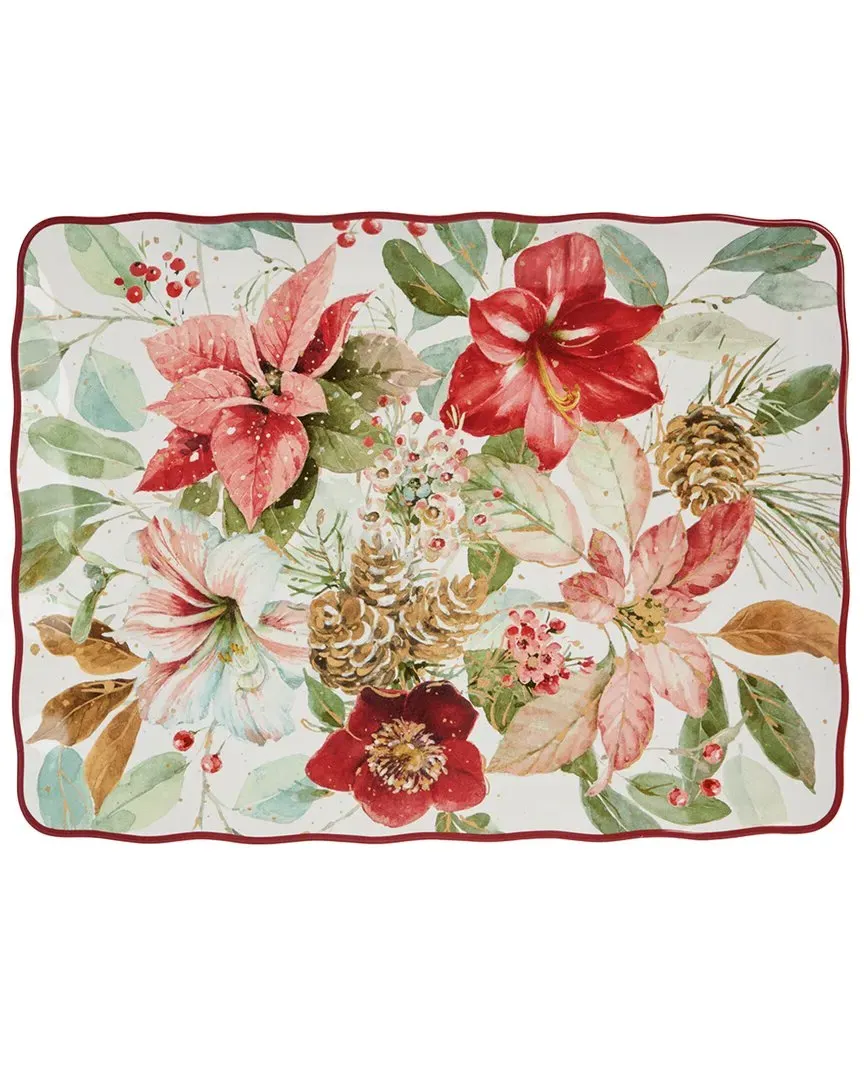 Winter Blooms Rectangular Platter - Multicolor, Ceramic image