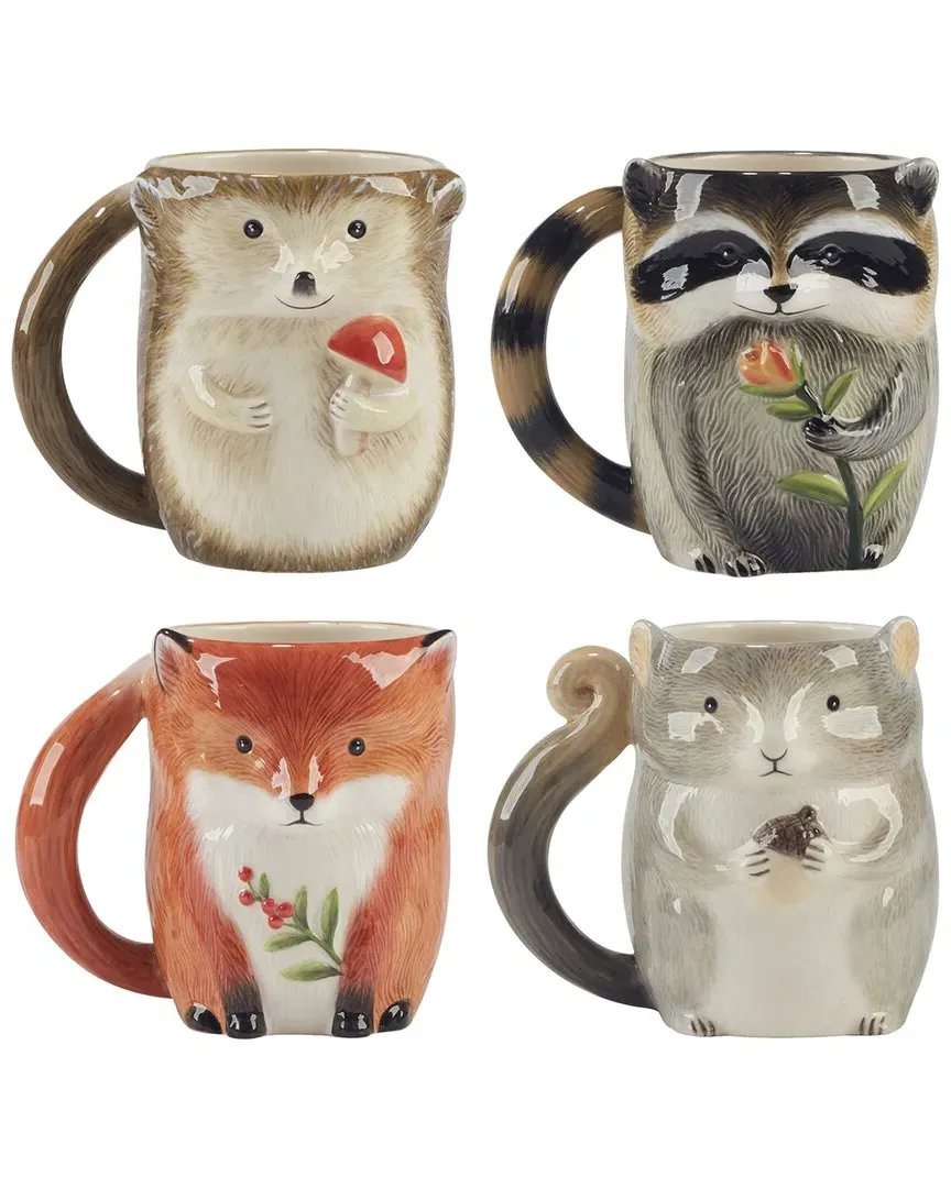 Woodland Critters 3D Mugs Set of 4 - Earthenware