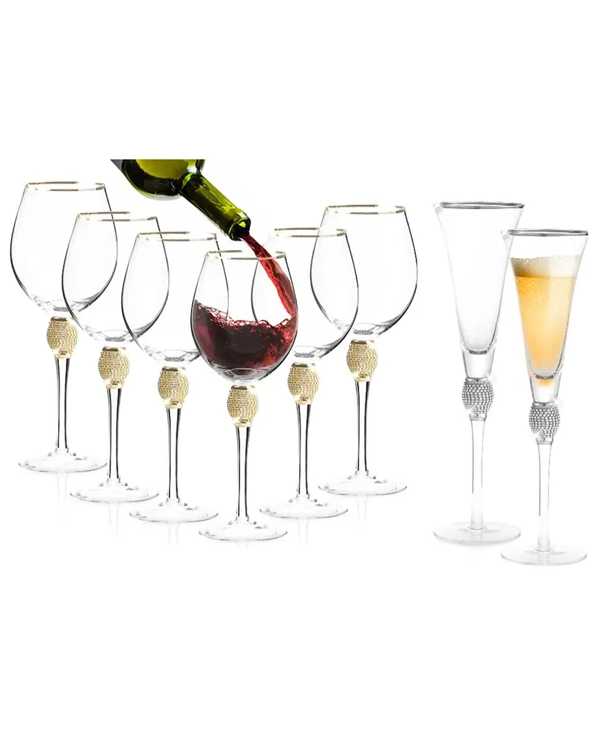 Rhinestone Bar Set with Gold Rim - Clear Glass image