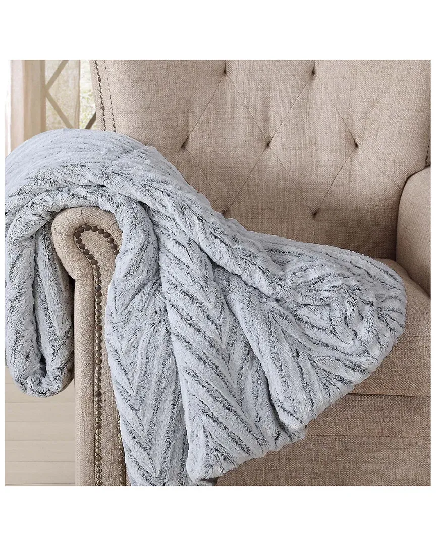 Chevron Faux Fur Filled Throw with Gift Box - Grey image