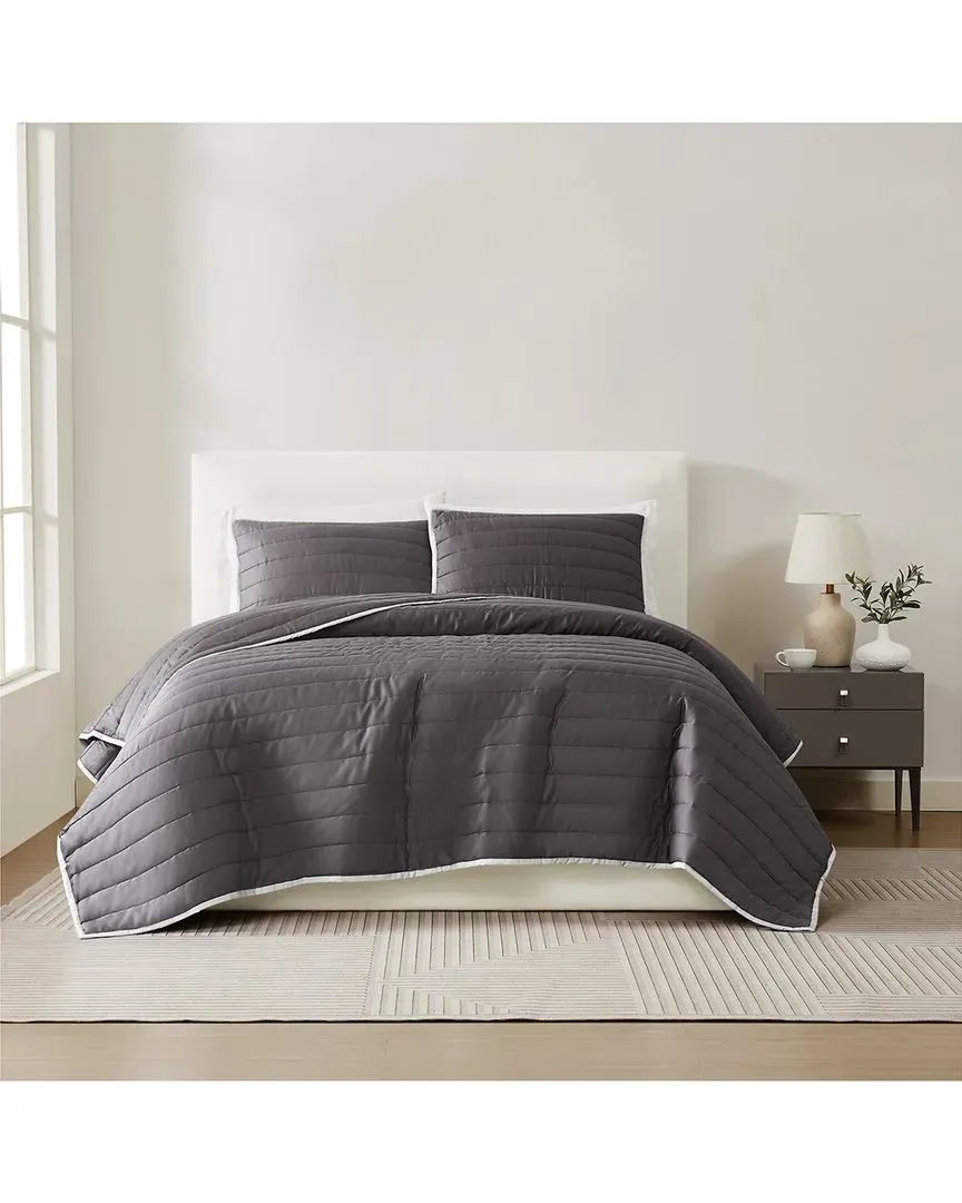 Cotton Sateen Quilt Set - Dark Grey