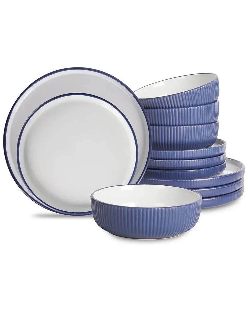 Laro 12pc Stoneware Dinnerware Set - Dark Blue