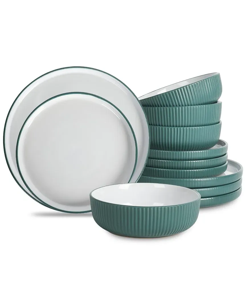 Laro 12pc Stoneware Dinnerware Set - Green image