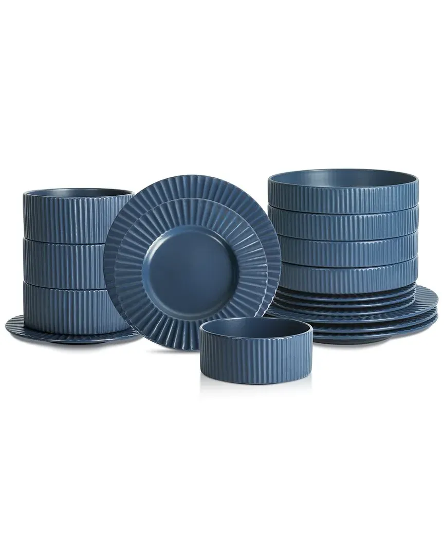 Lusso 16pc Stoneware Dinnerware Set - Ash Blue image