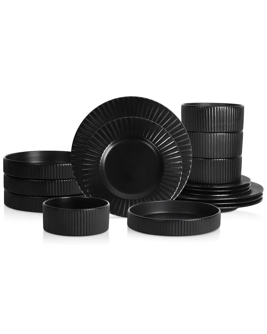 Lusso 16pc Stoneware Dinnerware Set - Black