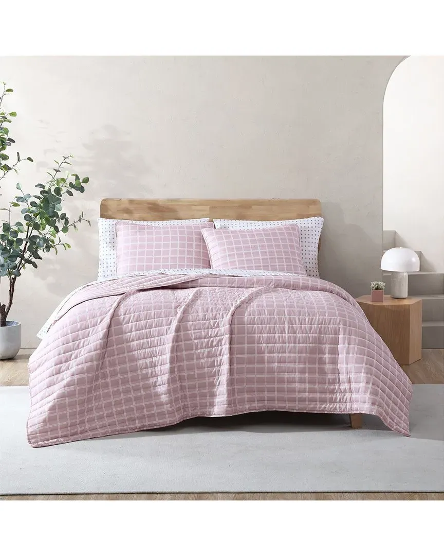 Grid Lightweight Reversible Quilt Set - Pink image