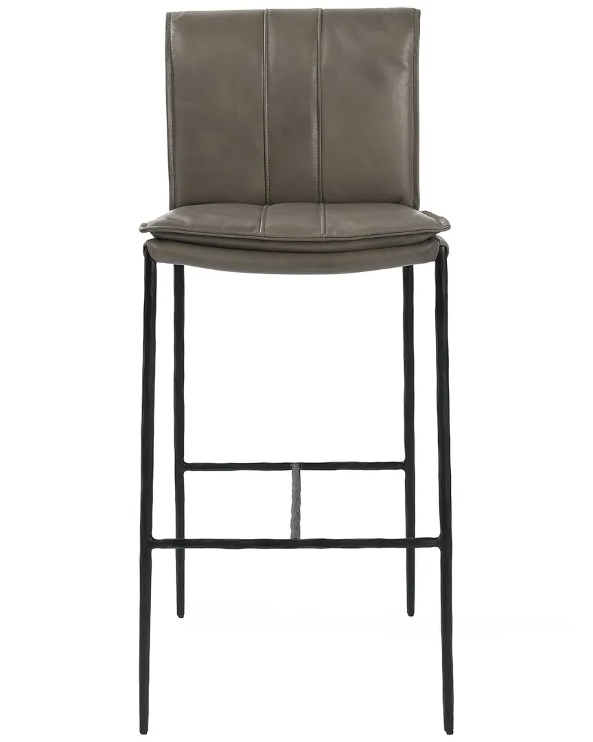 Mayer 30in Bar Stool with Rolled Back - Pewter Grey, Leather image