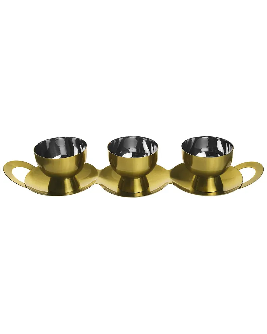 3-Bowl Relish Dish with Spoons - Black, Gold image