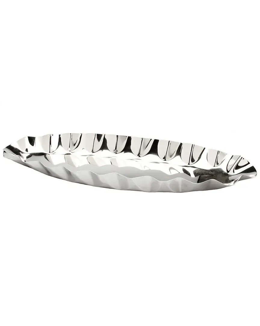 Boat Shaped Serving Dish with Rippled Design - Silver image