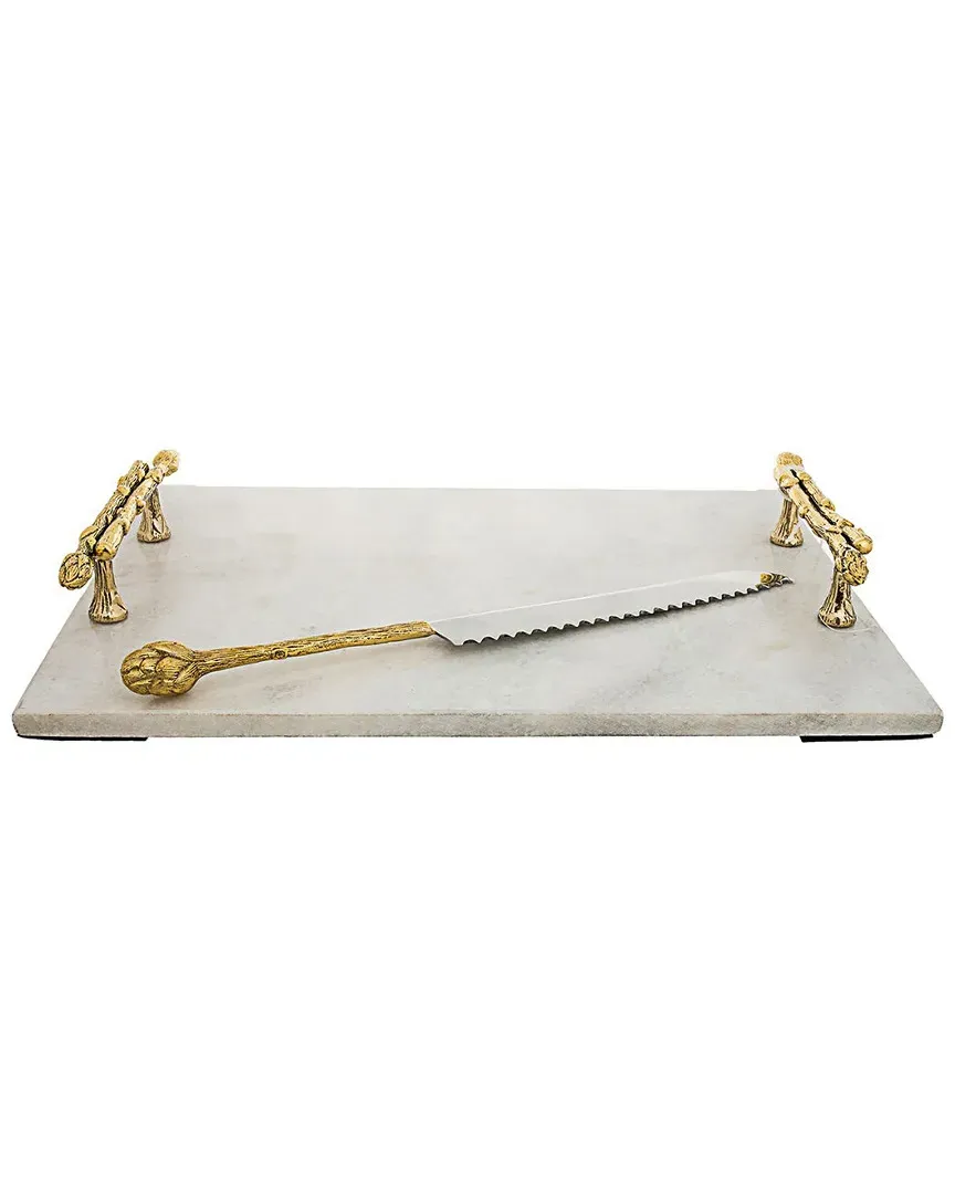 Bread Board with Asparagus Design Handles - White, Marble image