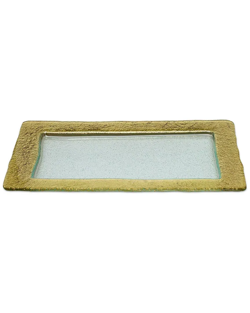 Glass Rectangular Tray with Gold Border - Clear image