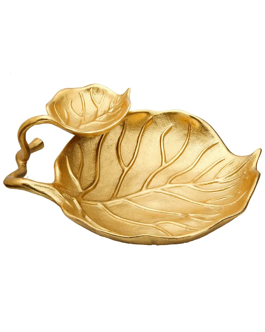 Gold 2-Tier Relish Dish with Engraved Leaf Design - Brass image