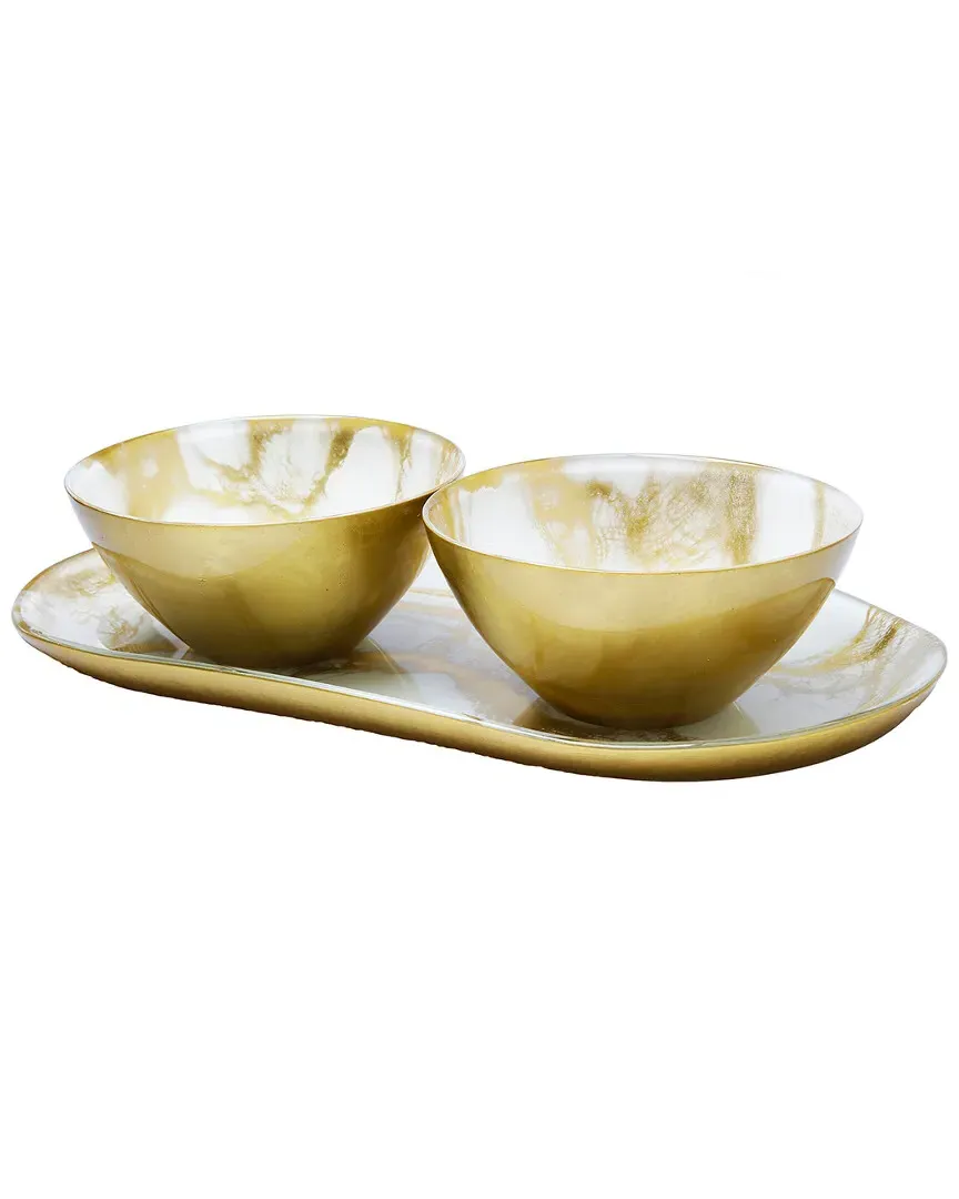 Marble Bowls & Tray Set - White, Glass image