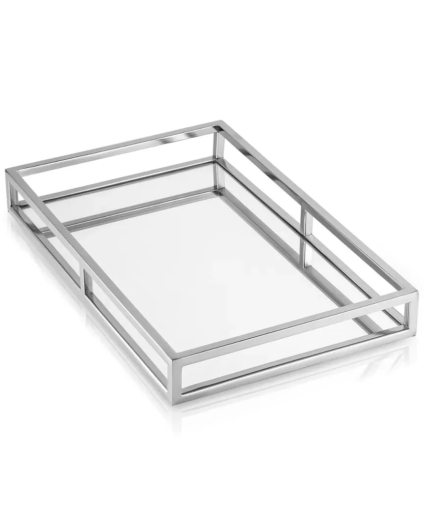 Oblong Mirror Tray with Silver Walls - Silver image