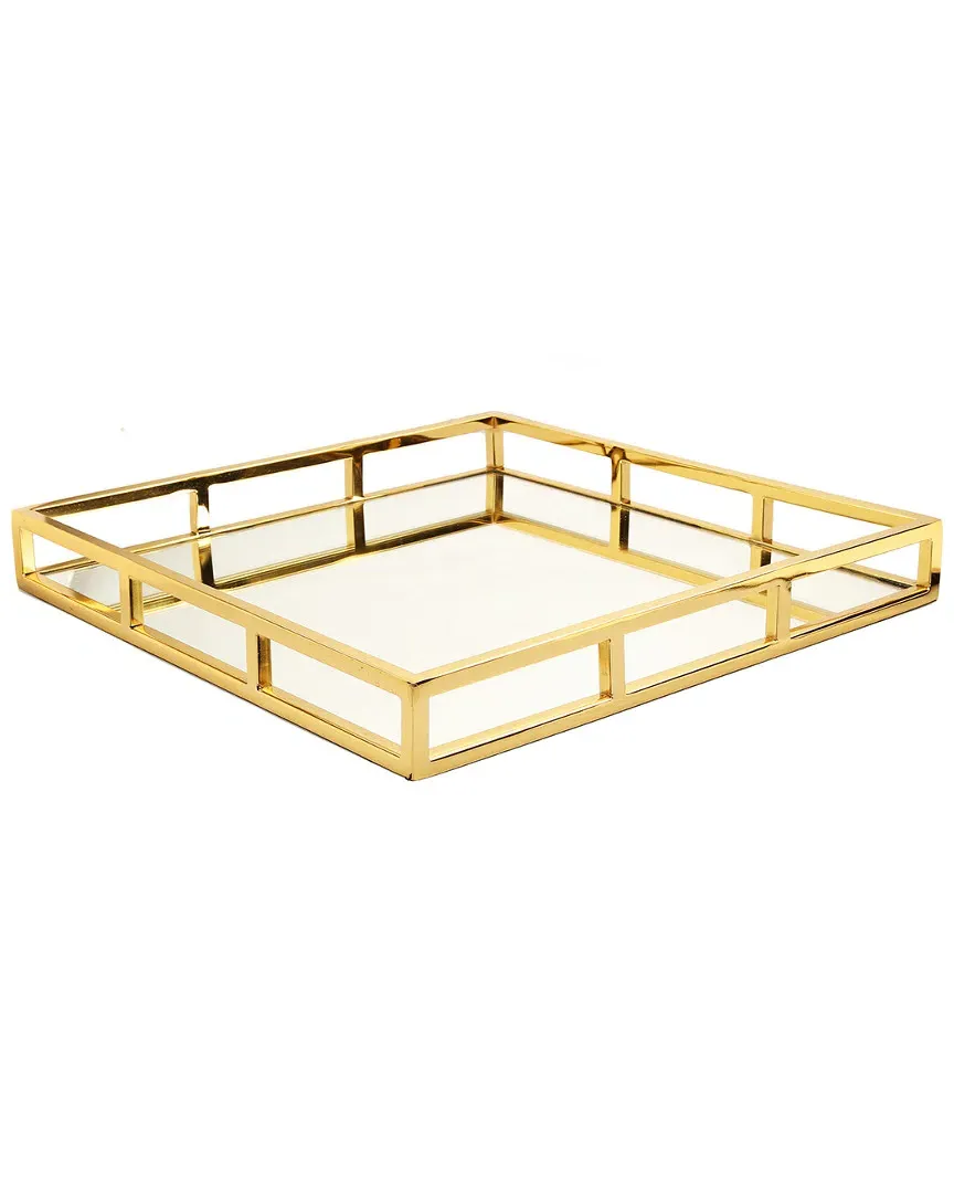 Square Mirror Tray with Gold Walls - Gold