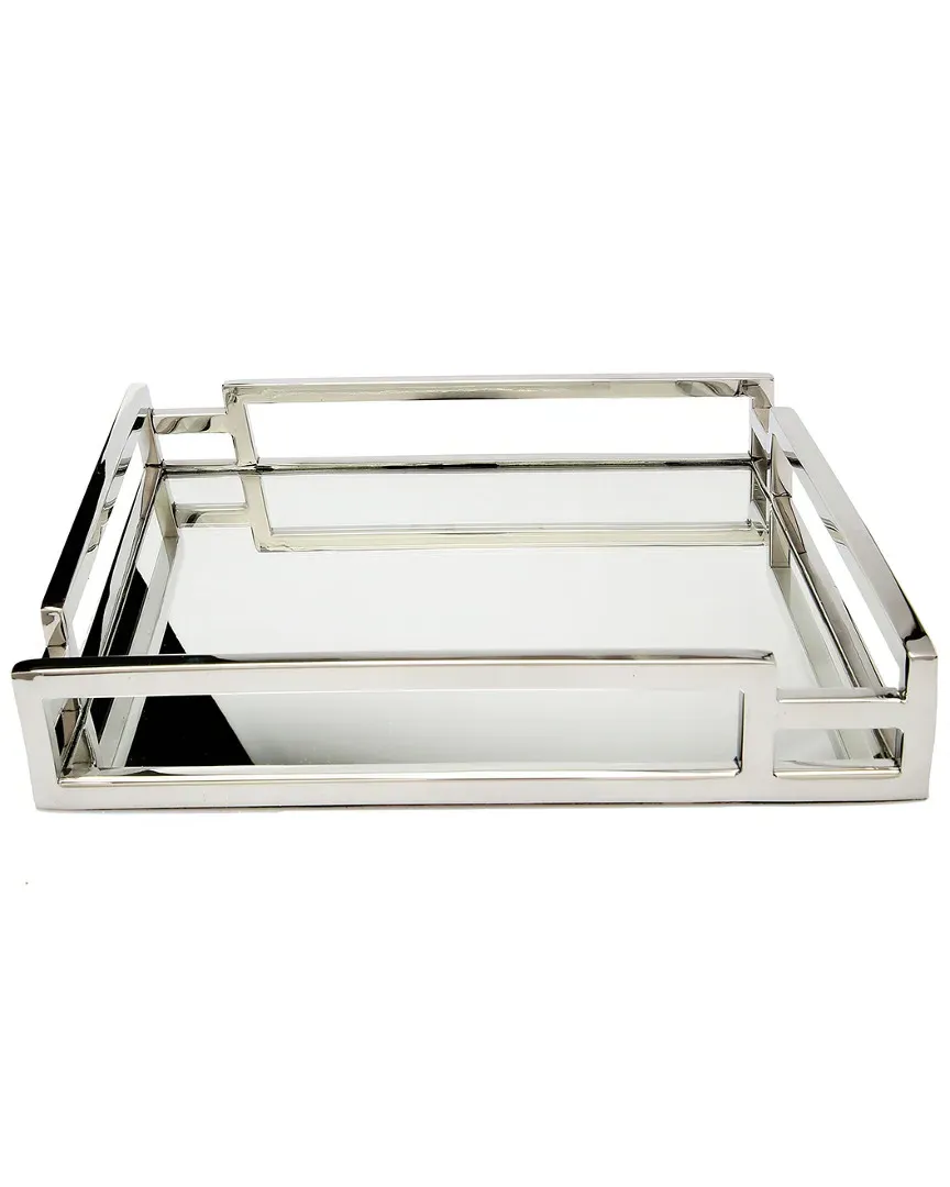 Square Mirror Tray with Layered Loop Design - Silver