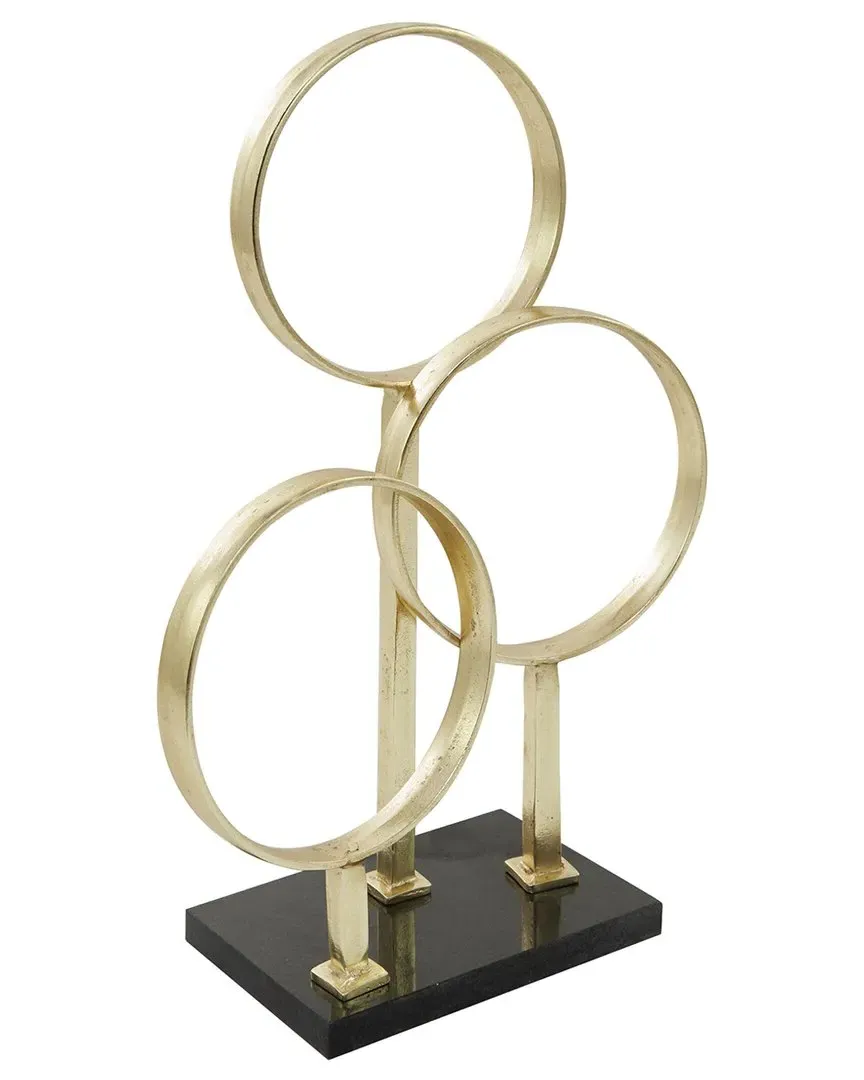 Abstract 3 Rings Sculpture with Black Base - Gold, Aluminum image