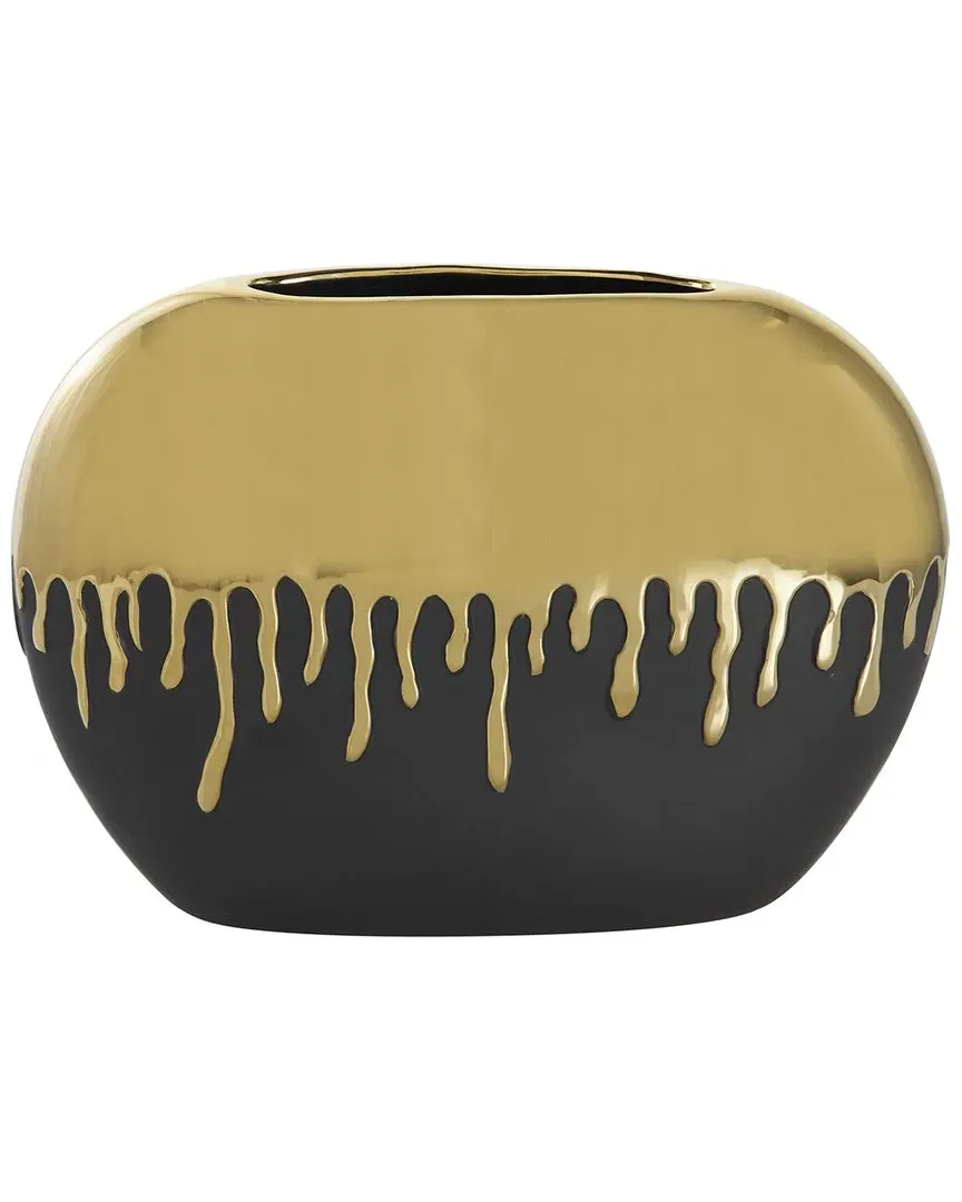 Ceramic Vase with Abstract Melting Drips - Black
