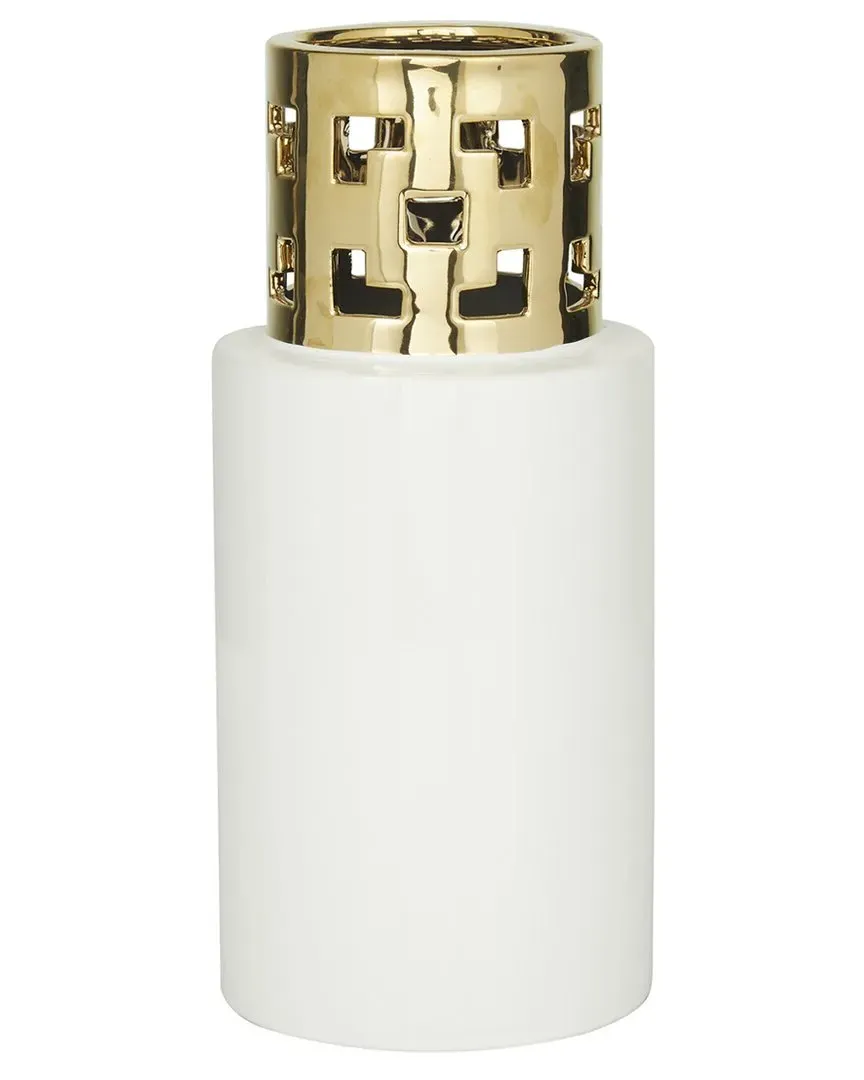 Ceramic Vase with Gold Cut Out Accents - White image