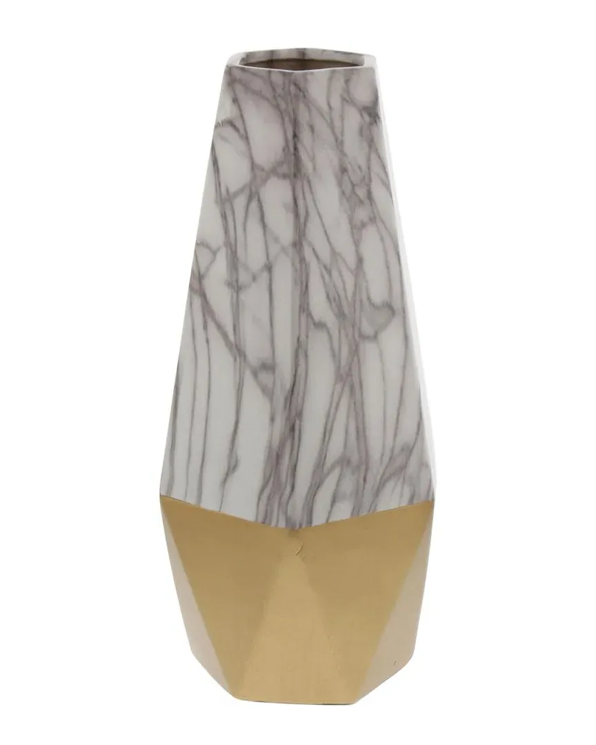 Hexagon Stoneware Vase - Gold, White image