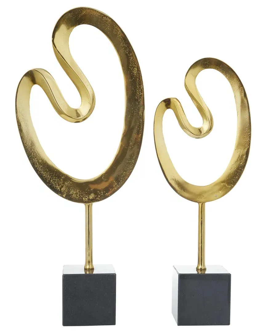 Set of 2 Abstract Marble Sculpture with Black Base - Gold image