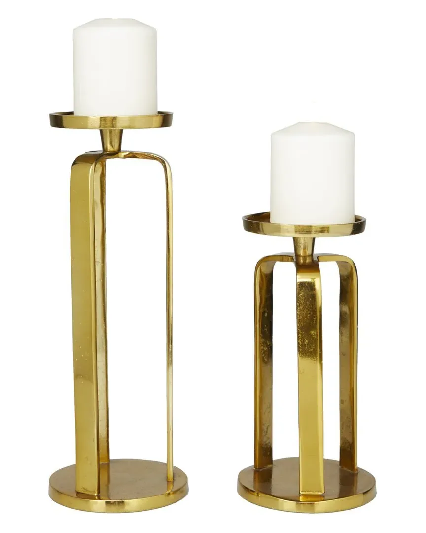 Set of 2 Candle Holders - Gold, Aluminum