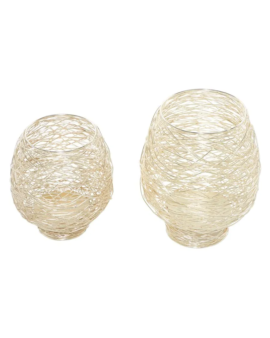 Set of 2 Candle Holders - Gold, Iron