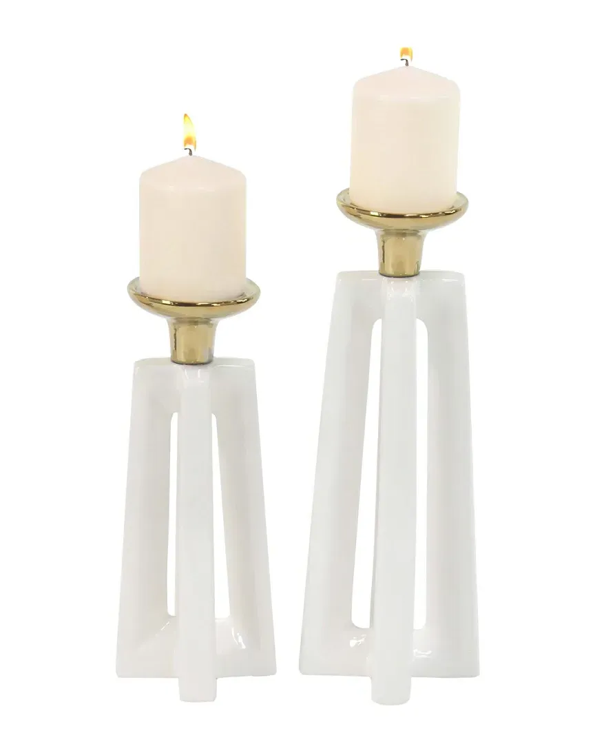 Set of 2 Candle Holders - White, Ceramic image