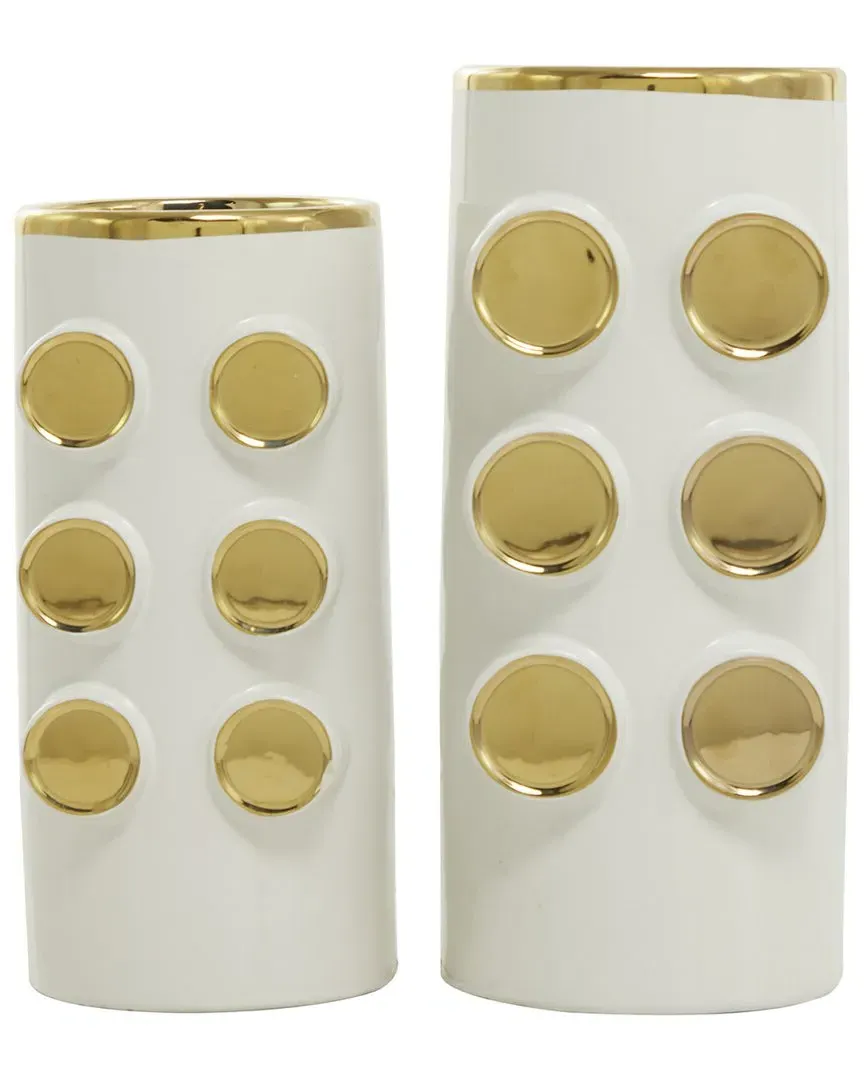 Set of 2 Cylinder Ceramic Vases - White image