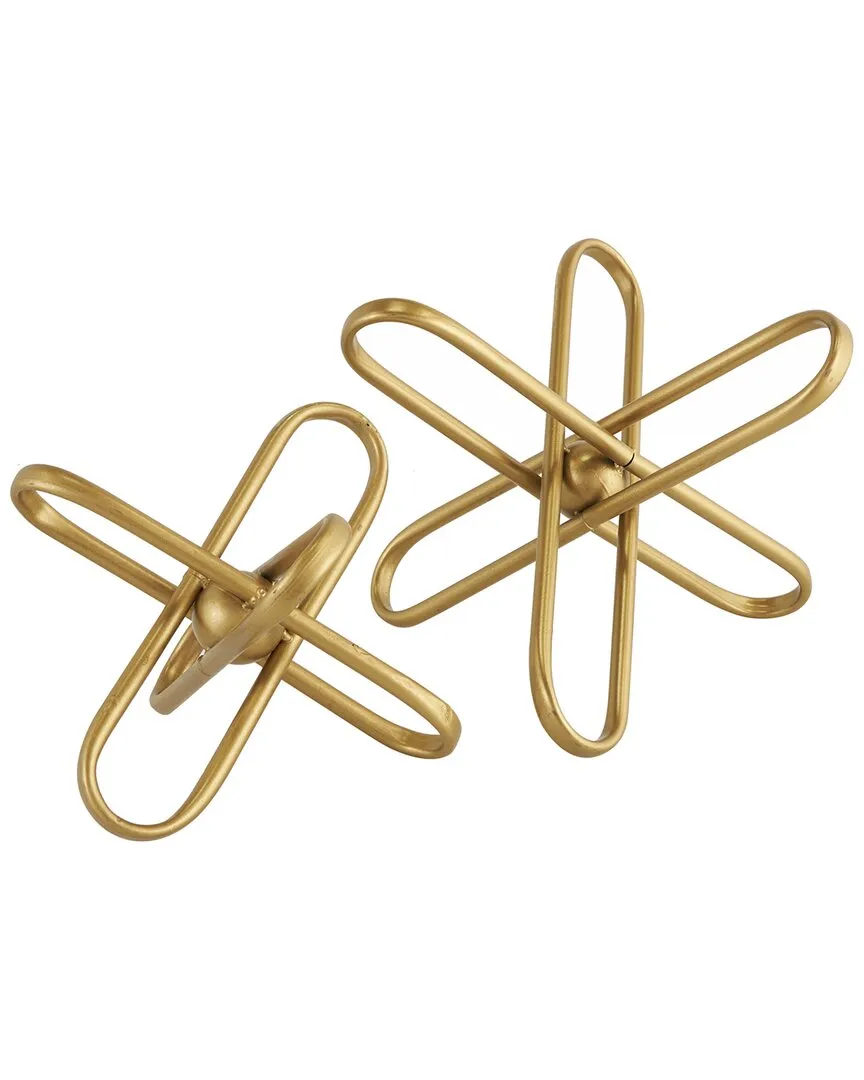 Set of 2 Geometric Metal Sculpture with Paper Clip Accents - Gold image