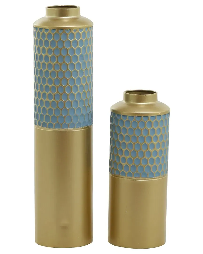 Set of 2 Honeycomb Vases - Light Blue, Metal