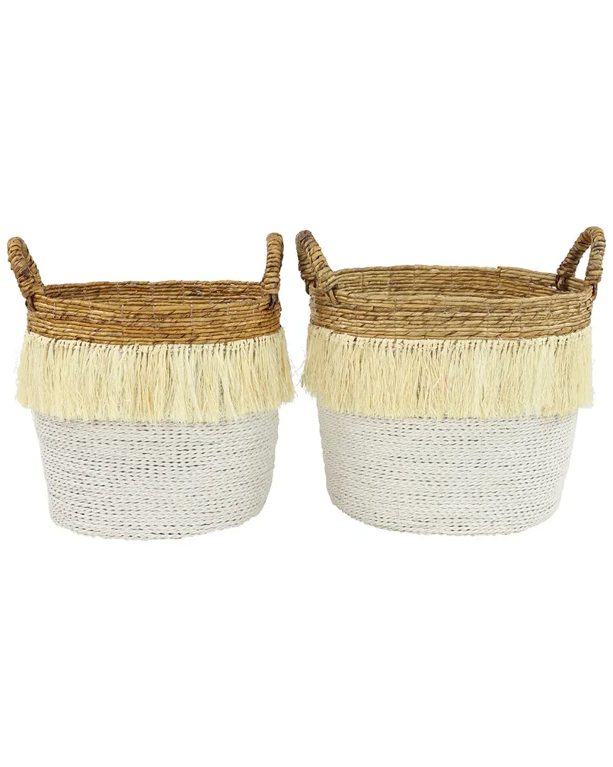 Set of 2 Large Round Seagrass Baskets with Handles - Multi image