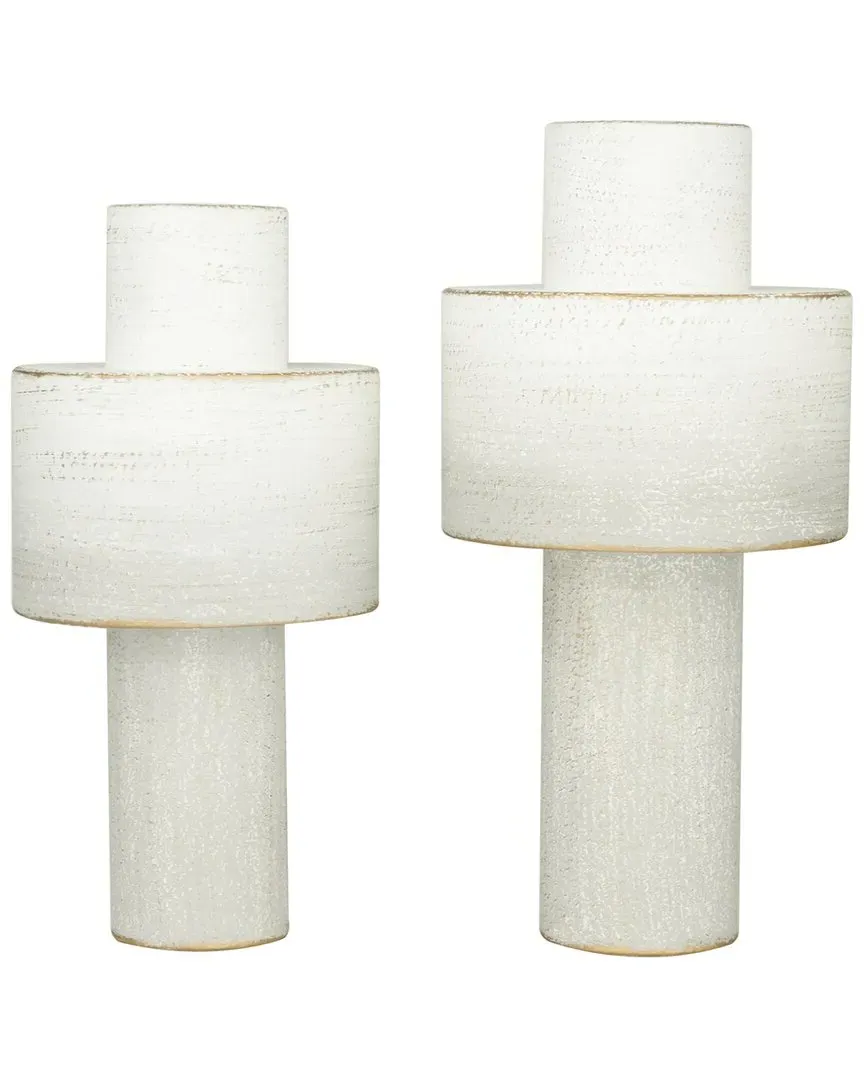 Set of 2 Metal Vases - White, Iron