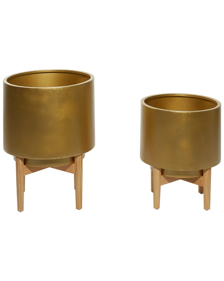 Set of 2 Standing Planters - Gold, Metal