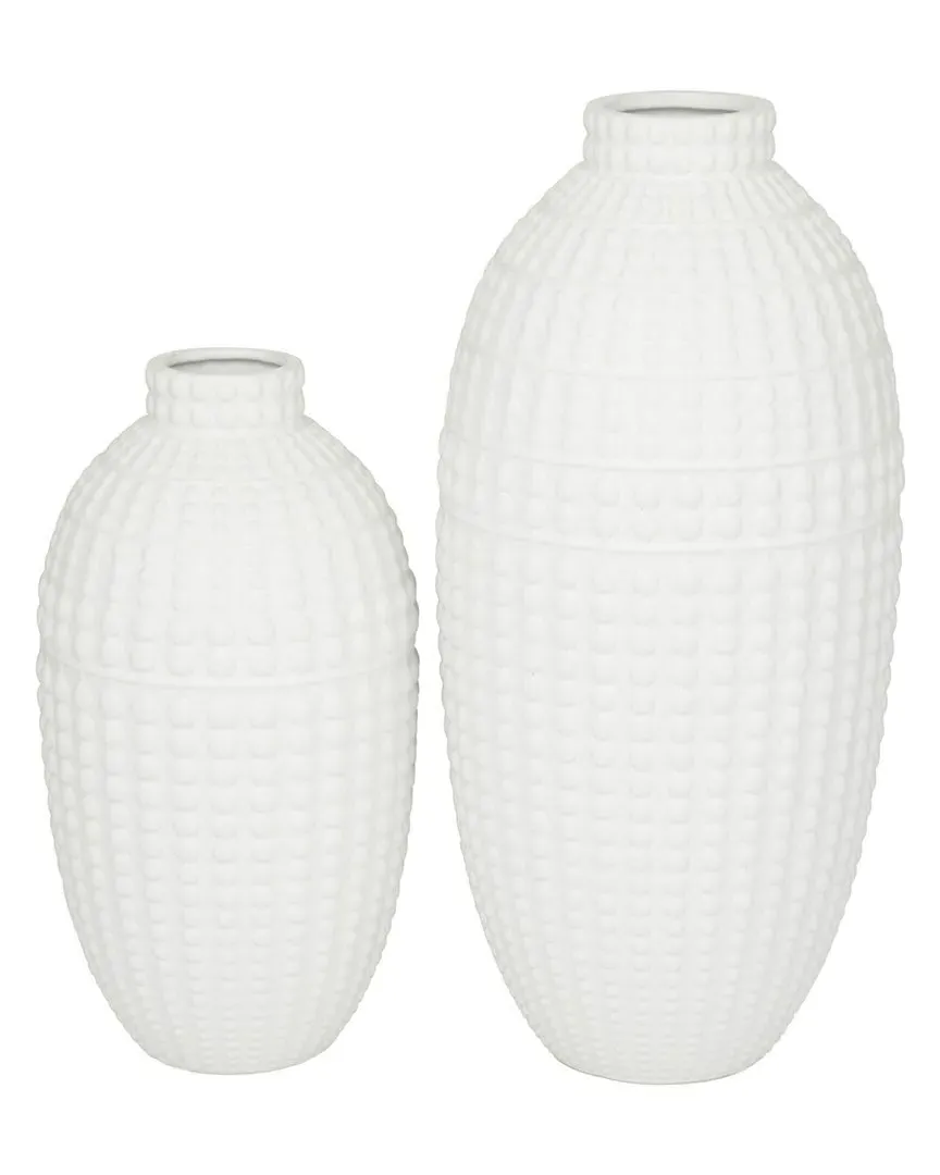 Set of 2 Stoneware Vases - White