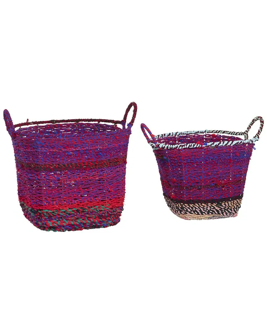 Set of 2 Storage Baskets with Handles - Multi, Cotton