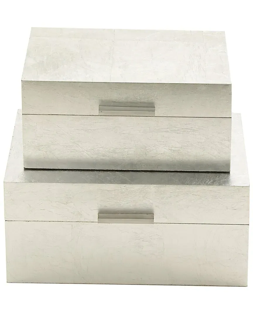 Set of 2 Storage Boxes - Silver, Wood image