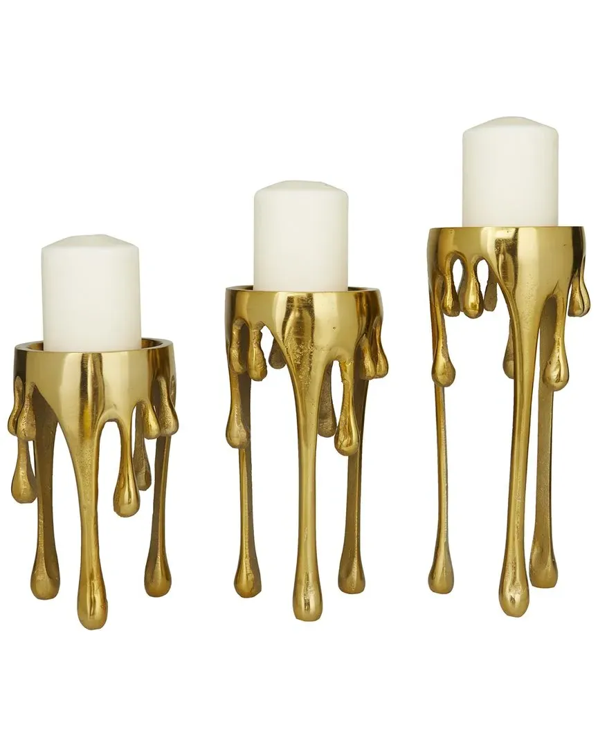 Set of 3 Abstract Pillar Candle Holders - Gold, Aluminum image