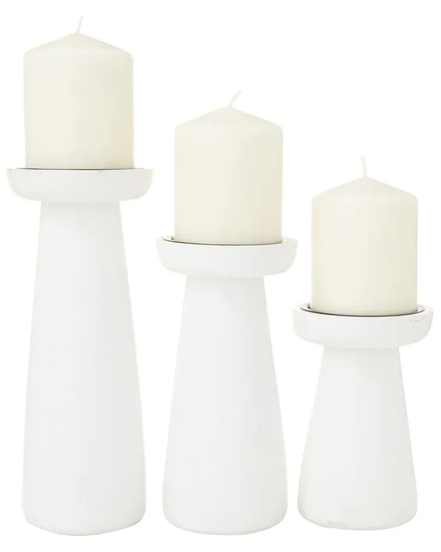Set of 3 Candle Holders - White, Mango Wood image