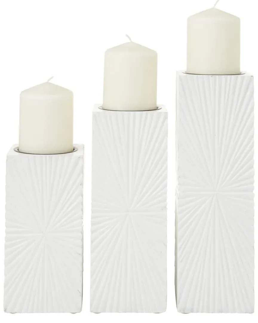 Set of 3 Candle Holders - White, MDF