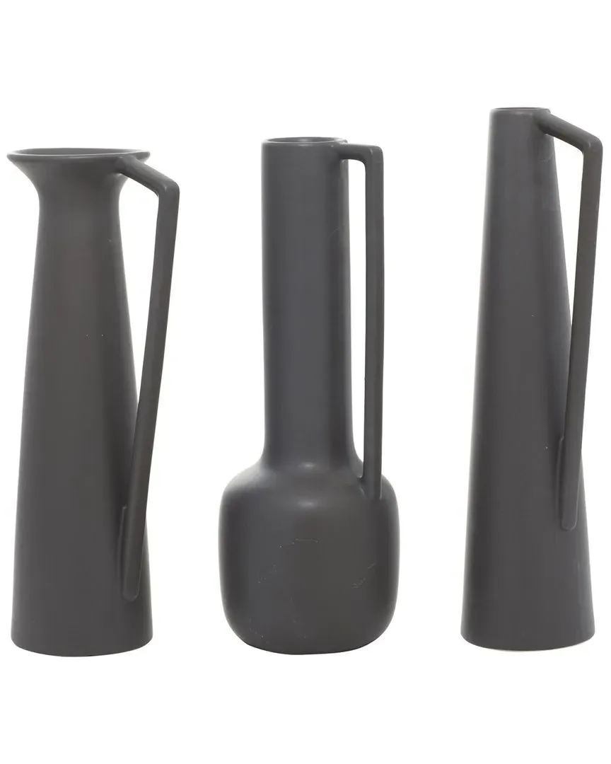 Set of 3 Ceramic Vases - Dark Grey