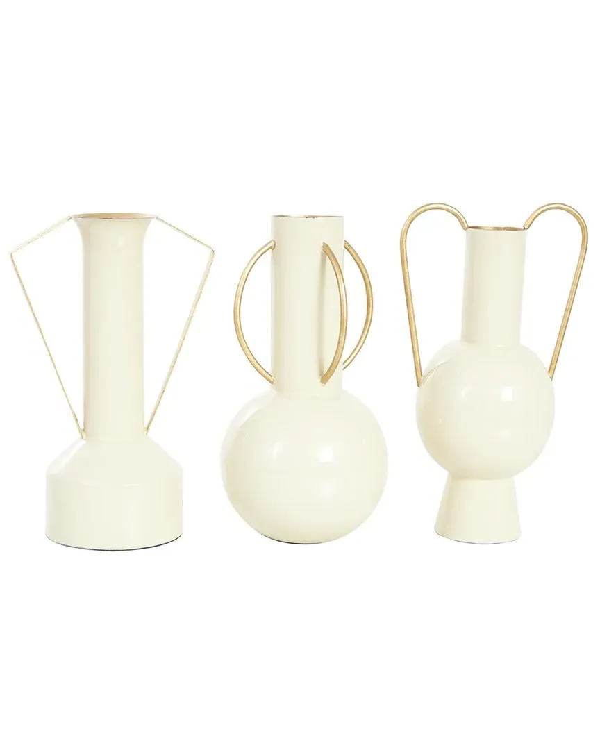 Set of 3 Decorative Vases - Cream, Metal