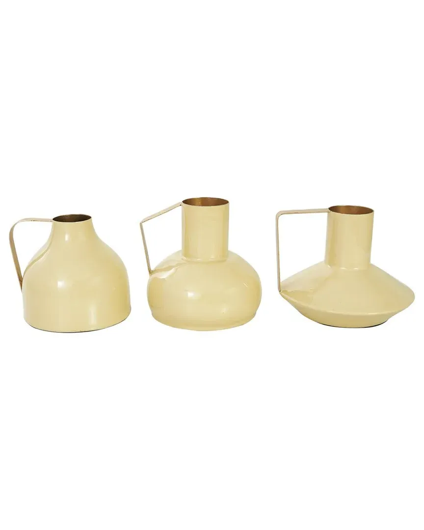 Set of 3 Enameled Decorative Vases - Yellow, Iron image